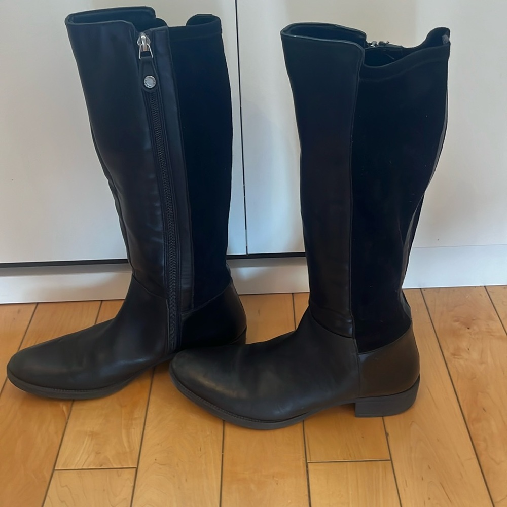 Black Geox Women’s Tall Zip-Up Boots With One-Inch Heel